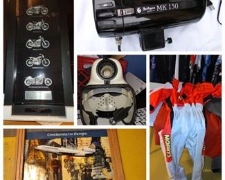 Immersion Suit, Continental Airlines poster, Harley Davidson Shadow Box, Underwater Lighting Helmet and light