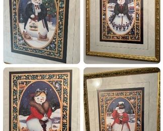 set of 8 snowmen prints