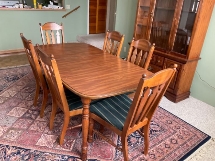 Beautiful Oval Dining Room Table with 6 Upholstered High Back Chairs