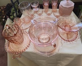 Pink depression glass pieces