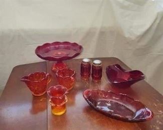 Red glass pieces