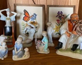 HUNGRIAN PORCELAIN  FIGURES AND BUTTERFLY NEEDLEPOINT