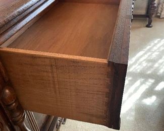 $395 
&nbsp;Wood Oak & Burl Walnut Sideboard highly carved 
64Lx19Dx35 1/2T