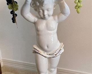 $68 
Cream glazed pottery angel putti with gold trim 28Tx14W