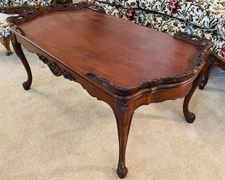 $95 
Carved walnut French style coffee table 39Wx20Dx16H