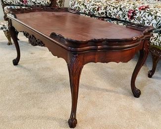 $95 
Carved walnut French style coffee table 39Wx20Dx16H