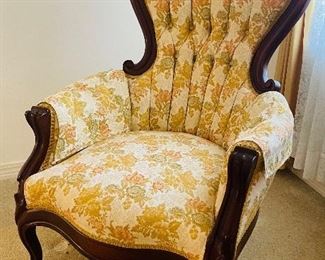$165 
Victorian high back stuff chair yellow 28Wx33Dx44H New