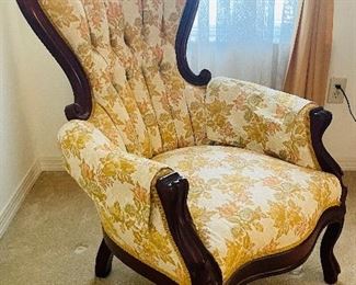 $165 
Victorian high back stuff chair yellow 28Wx33Dx44H New