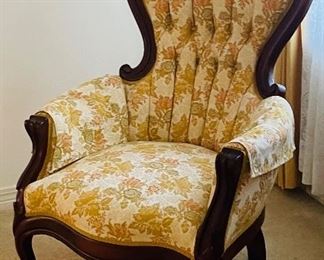 $165 
Victorian high back stuff chair yellow 28Wx33Dx44H New