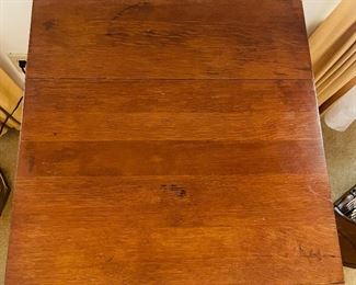 $120 
Tiger oak wood table with ball legs and glass feet 24Wx24D29H