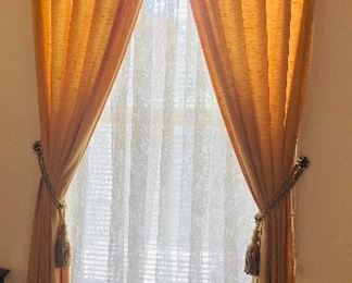 $150 
Pair of yellow mustard draperies for 36W window w panels 90L