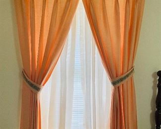$200 
Salmon pink set of 3 windows curtains fo 36W w/faux wood rods