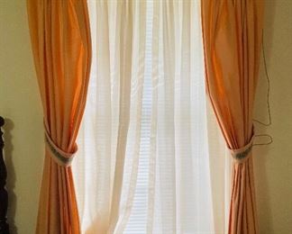$200 
Salmon pink set of 3 windows curtains fo 36W w/faux wood rods