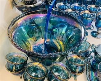 $300 
Indiana blue Carnival glass Blue iridescent Carnival set  Harvest grapes&nbsp;
