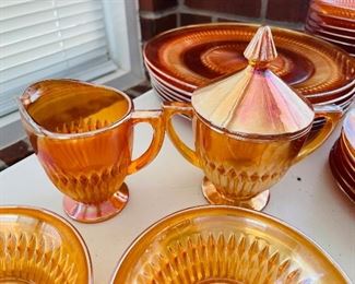 Imperial rubigold geometric lines 7 dinner pl, 7 soup bowls,
  6B&B
7 cups & saucers, C&S, 2 candleholders, 2 serving bowl
  & round pl.&nbsp;