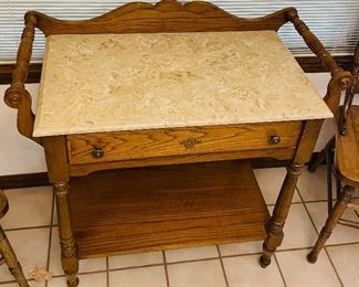 $140 
Table with faux marble top - single drawer and handles
  (kitchen)