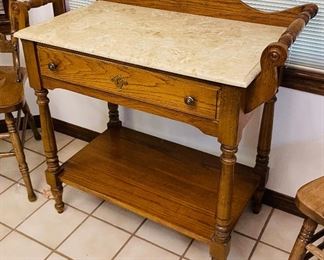 $140 
Table with faux marble top - single drawer and handles
  (kitchen)