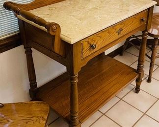 $140 
Table with faux marble top - single drawer and handles
  (kitchen)