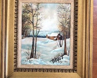 $80 Snowy Day enamel painting  14x16