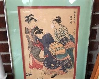 $80 Japanese framed woodblock print 15x21