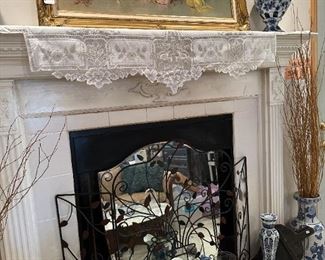 Blue and white vases on fireplace mantle SOLD