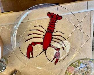 red lobster art glass platter