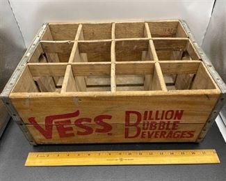 Vintage Wooden Vess One Quart Bottle Crate - graphics on all 4 sides
