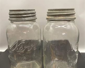 Lot of 2 Vintage Jars w Zinc Lids - Kerr Self Sealing and Atlas Strong Shoulder Mason Jars