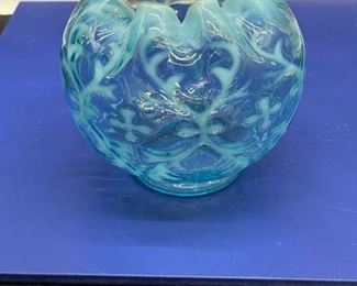 Light Blue Patterned/Frosted Ruffled Rim Decorative Dish