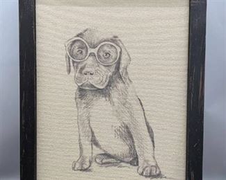 Framed Charcoal Dog On Canvas