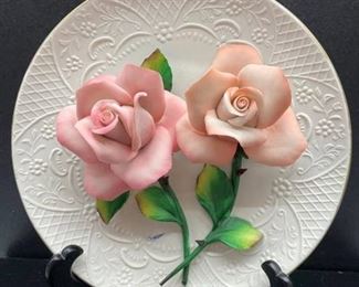 Capodimonte Signed Gilded Edge Roses Plate - made in Italy