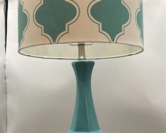 Turquoise Lamp w Metal Base and Turquoise/white Shade