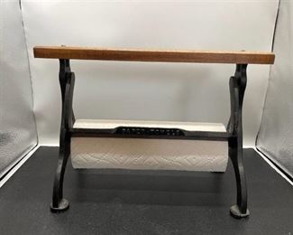 Vintage Cast Metal and Wood Paper Towel Rack
