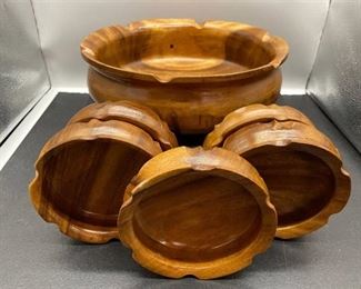9 Piece Set - Gorgeous Large Handmade Brazilian Hardwood - 1 Large Serving Bowl, 8 Smaller Bowls