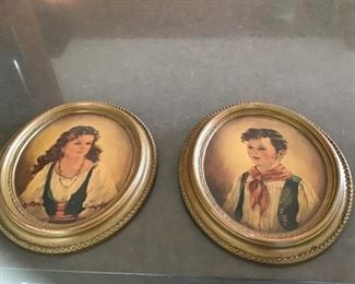 Pr. Plaster Child  Gypsy Pictures in Oval Frames