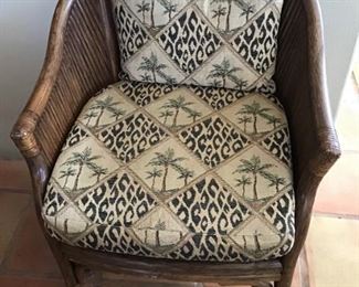 Vintage  McGuire of San Francisco  (?) 6  Bamboo chairs with custom palm tree design upholstery