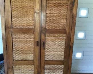 Grasscloth/Wood Vintage Bar/ Storage or TV