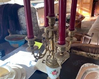 Antique Candelabra with Porcelain Rose Accent
