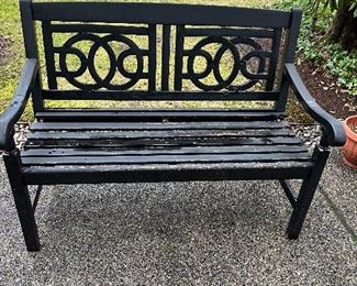 $160 Black outdoor bench - photo shows water which makes it look damaged but it is just water...  paint has some chips  48"w x 23"d x 36"h