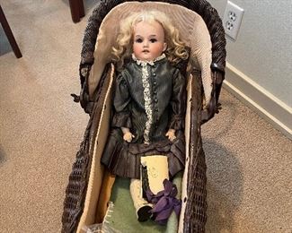 Antique doll and pram for sale during in person shopping