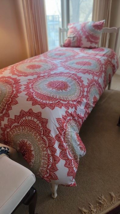 Vintage twin bed &  new bedding