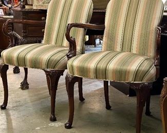 Vintage Chippendale Style Arm Chairs with Sea Shell Carvings on the legs.