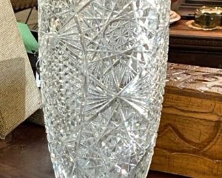 Vintage Very Tall Cut Crystal Vase Signed