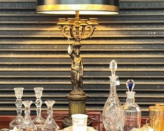 Neoclassical Lamp, Decanters, Candleholders