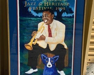 Signed Rodrigue Signed Jazz Festival Heritage Poster - Louis Armstrong