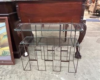 Vintage Wire Metal 2 Tier Shelf Stand w Glass