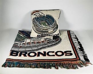 Danbury Mint Denver Broncos Acrylic Blanket and Denver Broncos Invesco Field Pillow