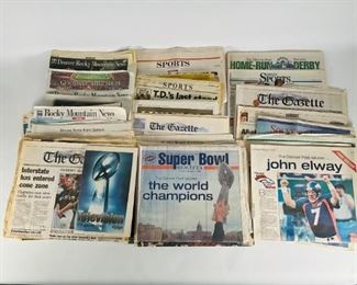 Collection of Newspapers with Prominent Sports Headlines for Colorado Rockies and Denver Broncos