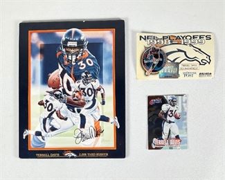 Terrell Davis Fleer NFL Card, Bradford Exchange Limited Edition Collectors Plate and Collectible Pin