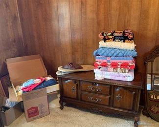 Lane cedar chest and quilts